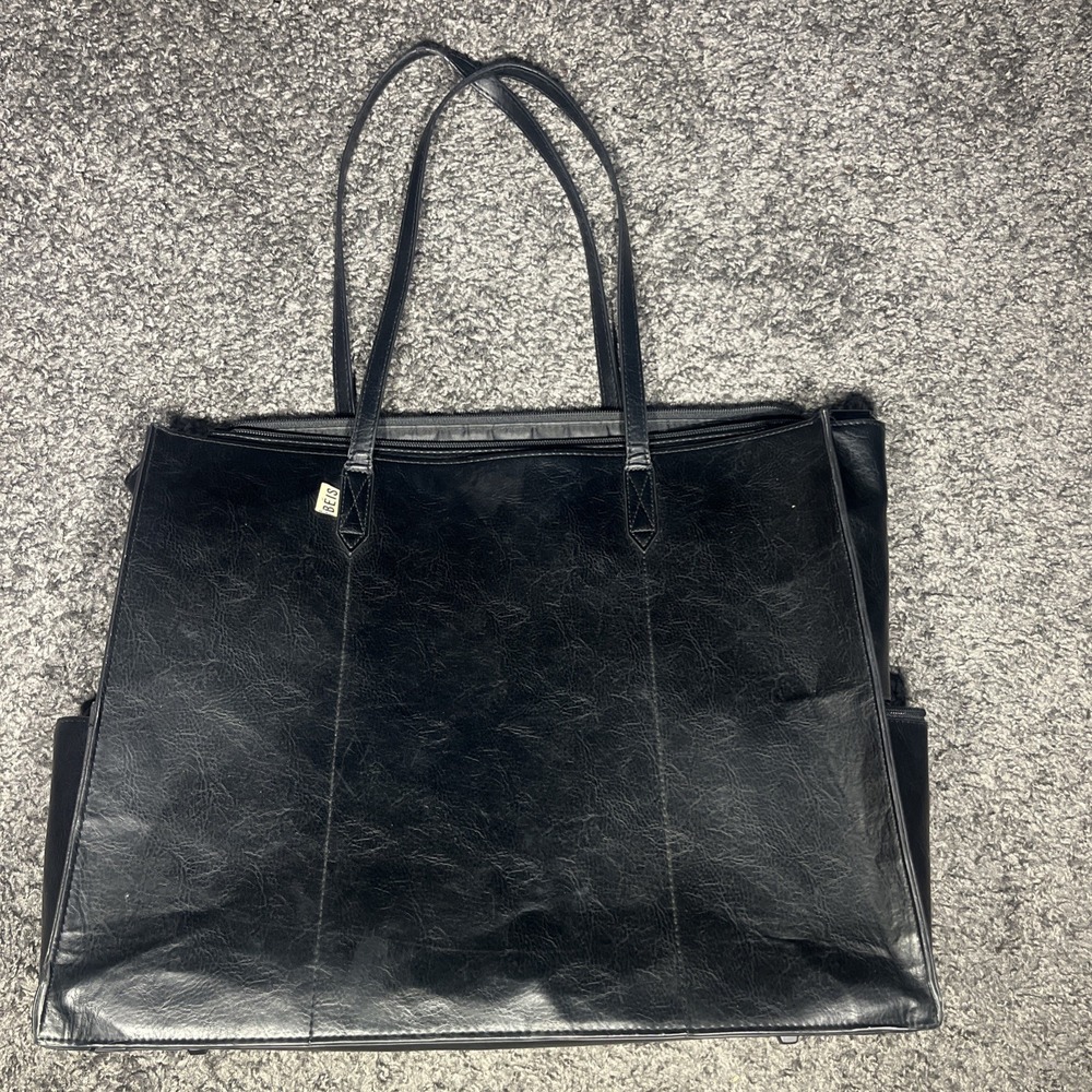 BEIS Womens Double Handles Large Work Travel Tote Bag Black Classic Shoulder Bag